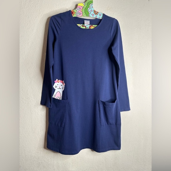 Hanna Andersson Other - Hanna Andersson 140 pocket dress cat peeking navy size 12